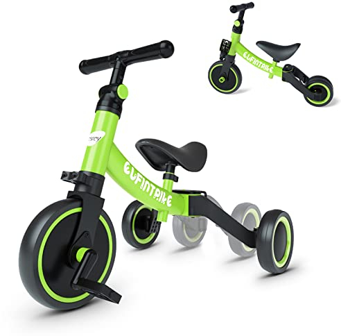 besrey 5 in 1 Laufräder Laufrad Kinderdreirad Dreirad Lauffahrrad für Kinder ab 1 Jahre bis 4 Jahren - Grün
