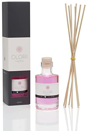 Rumdoft vild ros – diffuser med pinnar – naturlig doftolja med eteriska oljor mjuk, sensuell, söt – 100 % naturliga och rena rumdofter – rumsfräschare med rosendoft och doftpinnar (glas 100 ml)