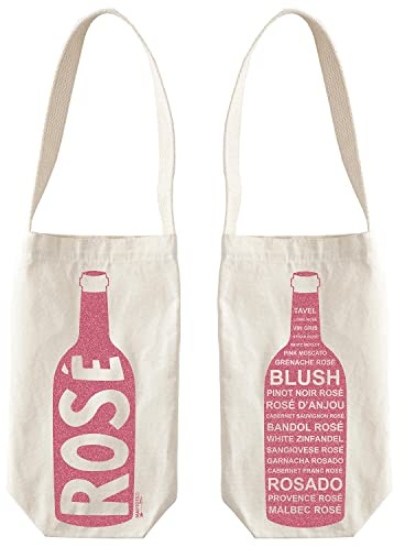 MAPTOTE Wine Gift Tote - Screen Printed Canvas Bottle Holder with Handles, Wine Gift Bag for Picnics, Travel, Birthdays and Holidays - 12” x 4” x 3”, Rose