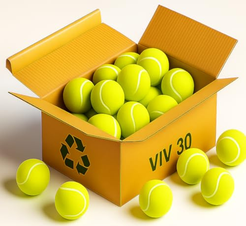 VIV 30 Stück Tennisbälle, 12–200+ Hülle, fortschrittliche Übungsbälle, Druckfedern, 134.6 cm hoch, langlebig, Hundespielball, gut für Tennis-Trainingsmaschine und Kinder zum Spielen auf allen Plätzen