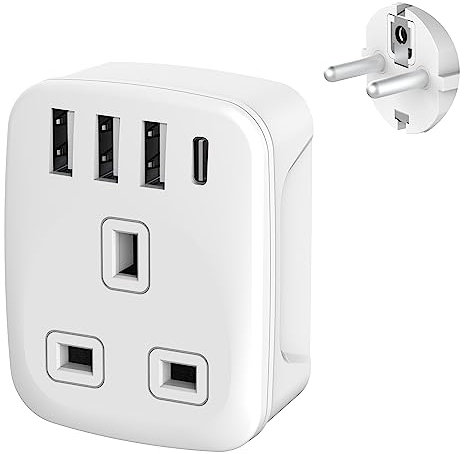 European Plug Adapter,Uk to European Plug Adapter,Travel Adapter Uk to Europe with 4 USB Ports, Euro Europe Grounded Charger for Germany France Spain Turkey Poland Portugal Netherlands(Type E/F)