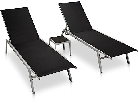 BaraSh Sonnenliegen 2 STK. mit Tisch Stahl und Textilene Schwarz Gartenliege Wetterfest Gartenliegen Strandwagen Liege Sonnenliege Mit Tisch Sonnenliege Set