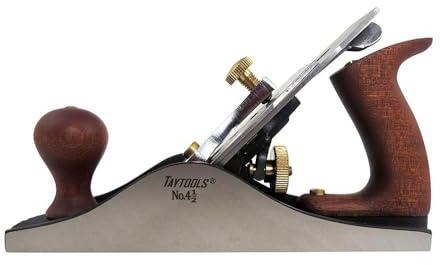 Taytools #4-1/2 Smoothing Bench Hand Plane #4-1/2, 10-1/4 Inch Sole, Lapped Sides and Sole, Guaranteed Flat Within 0.003, Ductile Cast Body, HC 55-60, Sapele Handle and Tote, .125 inch Thick Iron