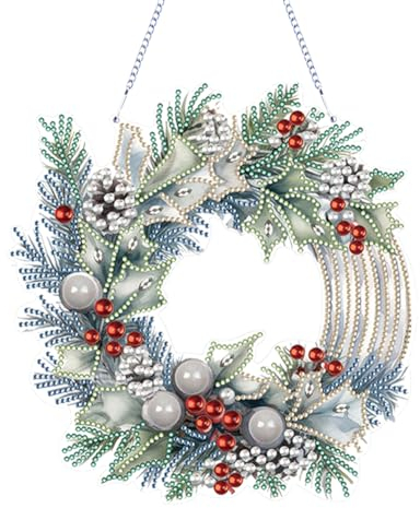 BIOSA 5D DIY Diamond Painting Weihnachtskranz, Weihnachtskranz Diamo-nd Painting Türkranz Weihnachten Adventskranz als Tür Fenster Wandbehang Zuhause Fenster Dekor for Weihnachten