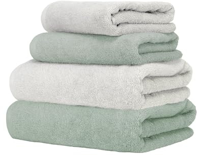 Ruggeri - Set Asciugamani 2 + 2 | Viso + Ospite | 100% Cotone Extra Morbido 500 gr - Let's Color! (Bianco e Salvia)