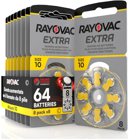 64 Pilas para audífonos Rayovac Extra Size 10-8 Blister de 8 Pilas