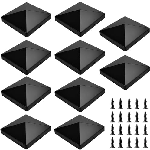 TANCUDER 10 PCS Capuchon pour Poteau de Cloture, Capuchons de Poteau en Plastique Cache Poteau 10x10 Capuchon de Protection pour Poteau en Bois Chapeaux pour Poteaux Cloture Noir avec 20 Vis