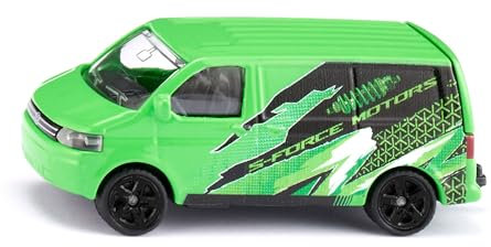 siku 1585, VW T5 Transporter, Metall/Kunststoff, Grün/Schwarz, Öffenbare Heckklappe, Spielzeugauto für Kinder