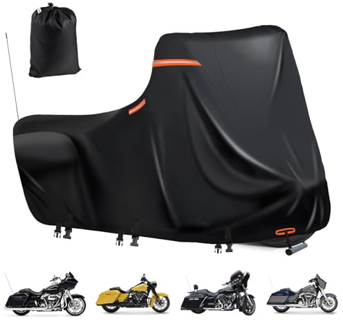 Lona Impermeable 600D para Motocicleta,5 Bandas Reflectantes,2 Orificios para ventilación,Cubierta de Motocicleta para Exteriores para Modelos Touring(Caja Lateral 300x110x142cm