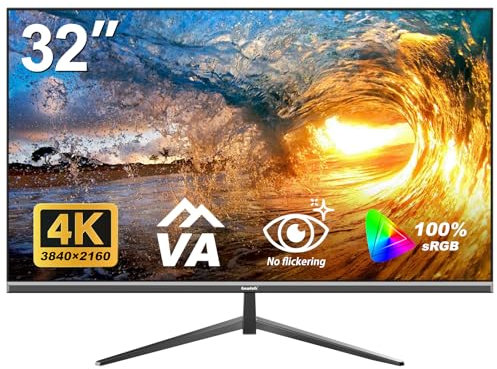 Gawfolk 32 Inch 4K UHD Computer Monitor, Ultra-Clear (3840×2160p) Screen, 100% sRGB,178° Viewing Angle, HDMI、Display Port, Compatible with Wall mounting 100 * 100MM - Black
