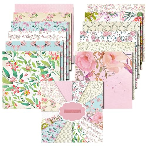 24 stycken klippbokspapper, blommigt scrapbook-pappersdyna, 12 designer trädgårdsblomma ensidig kartong bakgrund kant origami-papper för skräpjournal dekorativt gratulationskort tillbehör hantverk 12