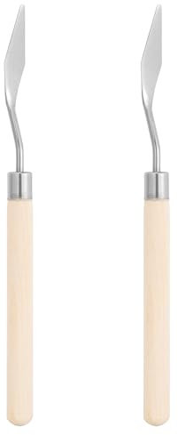 PATIKIL Art Spatula, 2 Pcs No.0 10mm Stainless Steel Flexible Palette Knife Painting Knife Painting Spatula Oil Painting Mixing Scraper with Wood Handle for Canvas Acrylic Painting, Yellow