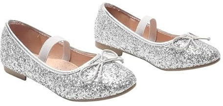 Bismaa Girls Mary Jane Sparkly Party Wedding Shoes Princess Elegant Dress Up Glitter Ballet Strap Flats Bridesmaid Shoes for Children Silver,1 UK