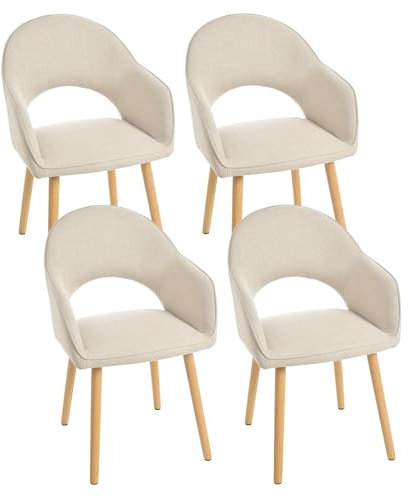 Goeurvant Esszimmerstühle Beige Holzbeine mit Armlehne 4er Set Polsterstuhl Armlehnenstuhl Küchenstühle Stühle Esszimmer aus Polyester Wohnzimmerstuhl für Esszimmer Küche