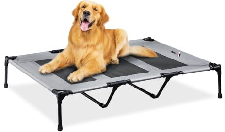 MaxxPet Lit Chien sureleve - Lit de Camp pour Chat - Transat pour Chien Pliable et Portable - Hamac pour Animeaux Interieur et Exterieur - Panier sur Pieds 122x91x23cm - Gris