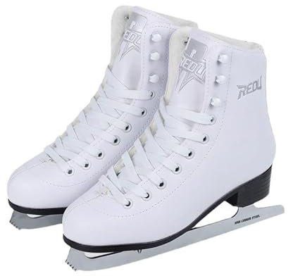 LuminescentDream Patins artistiques-Patins à Glace Artistiques pour Hommes Femmes-Patins à Lacets Montants en PVC Blanc-Confortable et Chaud Patins en Acier au Carbone Idéal pour Les patinoires