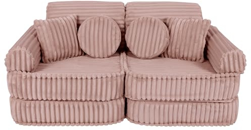 MEOWBABY Kindersofa – Spielsofa für Kinder – Weiche Klappsofa mit Schlaffunktion – Kuschelecke für Kinderzimmer, Cord, Ecru