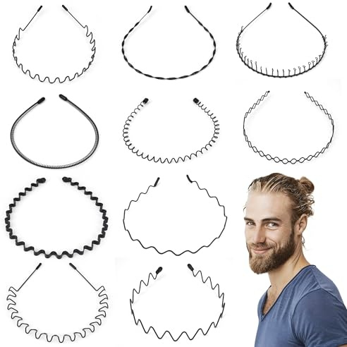 Elalove 10 Pcs Serre Tete Métallique Ondulé en Ressort pour Femmes et Hommes - Bandeaux Cheveux Résistants et Confortables pour Sport, Décontracté et Quotidien