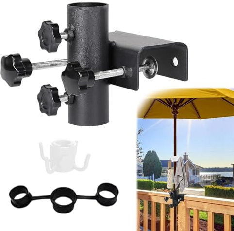 Support de Parasol de Balcon,Balustrade de Balcon avec Crochets,Porte Parasol Balcon,Attache Parasol pour Balcon,Porte-Parapluies ExtéRieur diamètre 23-38 mm, réglable pour Jardin, terrasse, Balcon