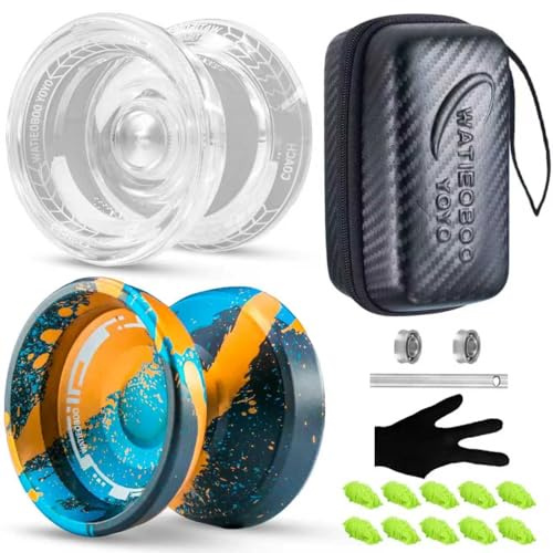 WATIEOBOO 2-Piece YoYo Set - P02 Crystal Beginner Yo-yo & M18 Camouflage Metal Pro Yo-Yo, Dual-Mode for Novice to Expert, Includes Free Accessories & Storage Bag