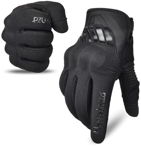 Harssidanzar Guanti da moto da uomo guanti da equitazione touchscreen traspiranti nocche dure SM058EU,Nero,Taglia M