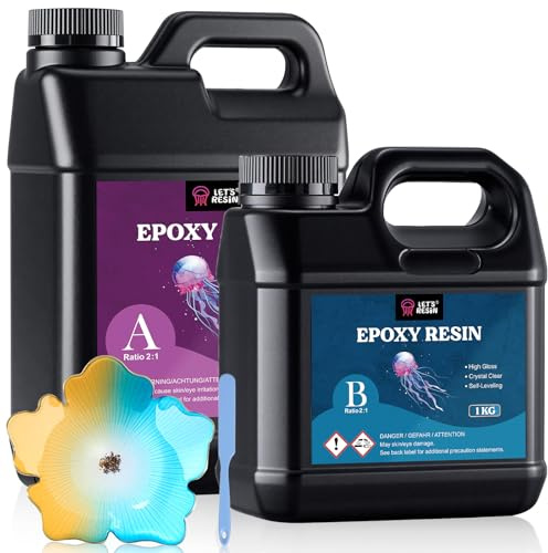 Let’S Resin Résine Époxy 3 kg, Kit Résine et Durcisseur Transparent sans Bulles 2:1, Idéal pour la Création de Bijoux, l’Art DIY, Les Moulages et Les Travaux Manuels