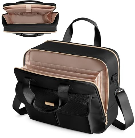 Prokva Lehrertasche mit Akkordeon-Aktenordner, Laptop-Aktentasche für Frauen, Ideal für Lehrerinnen, Nachhilfelehrerinnen, Krankenschwestern, Geschäftsfrauen und Berufstätige, Schwarz