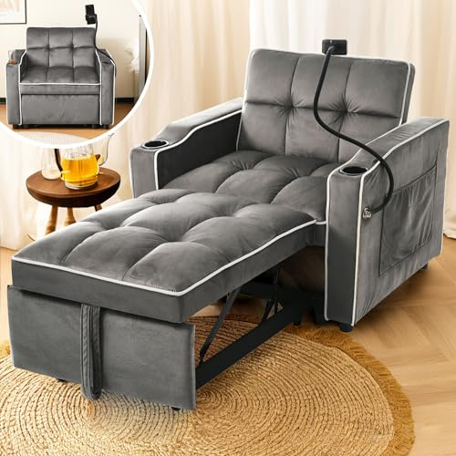 DUlVBPE Sofá cama individual desplegable 3 en 1 – Con portavasos y soporte para teléfono, sofá-tumbona, sofá cama, sillón, perfecto para espacios pequeños, 83 * 167 * 76 cm