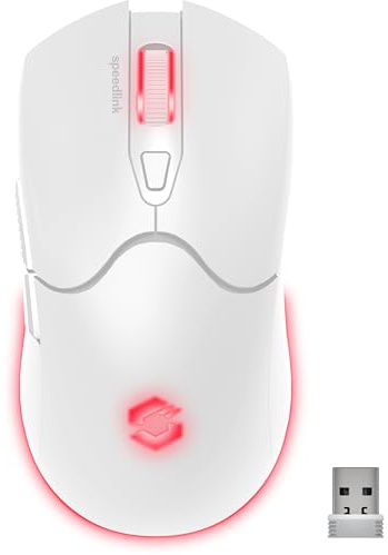 Speedlink Velox Wireless RGB Gaming Mouse - Souris Gamer sans Fil avec Batterie Rechargeable, USB-C, 4800dpi, programmable, légère, USB Nano récepteur, éclairage RGB LED, Blanc