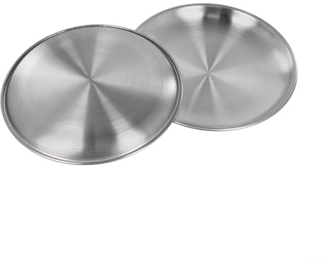 Jonikuper Stainless Steel Camping Plates Set of 2, Round Outdoor Tableware for Hiking Picnics and Kitchen Use, Stackable Metal Dishware For Ideal for Serving Steak Pancakes Fruits Salads,(14x1cm)