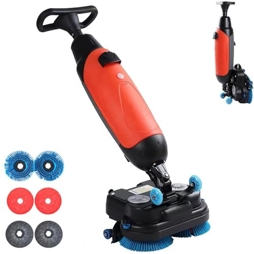 DIUNAOZI Compact Floor Scrubber, Automatic Scrubber Dryer with 17 Cleaning Width, Rotary Double Brushes,360° Rotating Head, for Home, Office, Small Commercial Spaces red