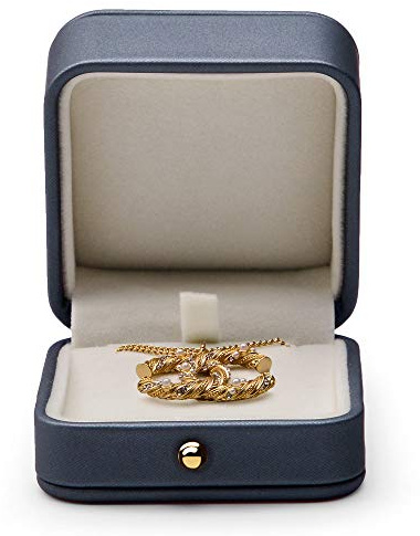 Oirlv Premium Leather Necklace Pendant Box Velvet Interior Jewelry Gift Box Long Chain Necklace Display Storage Case(Steel-blue)