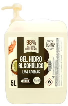 ENJOY COSMETICS - Gel Hidroalcohólico Aroma Suave a Coco 5L | 70% Alcohol | Con Glicerina Natural | Para el Cuidado de la Piel | 98% Ingredientes Naturales | Ideal para Casa y Comercios