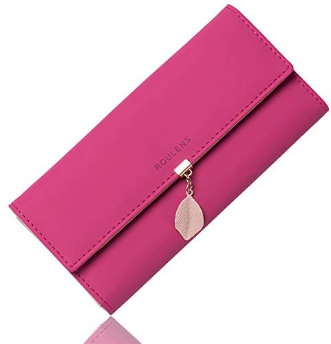 Roulens Portafoglio Donna in Pelle PU,Portafoglio Donna Lungo Cerniera con BLOCCO RFID,Portafoglio Donna Grande con Ciondolo Foglia