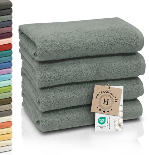 ZOLLNER 4er Set Handtücher - weiche und saugstarke Gästehandtücher - waschbar bis 95°C - Baumwolle - 50x100 cm in hellgrau