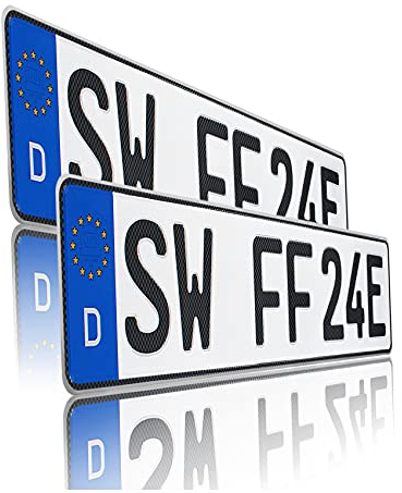 DIN-zertifizierte Kfz-Kennzeichen Standardgröße 520x110mm passend für E-Auto Elektroauto Hybrid offizielle Nummernschilder Wunschkennzeichen (03 E-Kennzeichen)