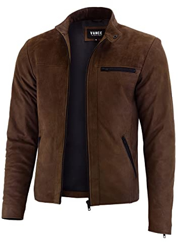Vance Veste en cuir véritable pour homme 100 % cuir d'agneau (noir) ou cuir de vachette (marron), marron, S
