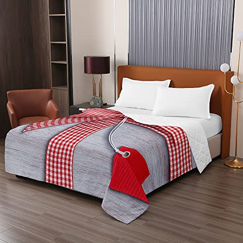 Odot Colcha Bouti de Verano, 3D Pajarita Estampado Suave Microfibra Multiusos Cubrecama Lavable Acolchada Edredón Manta para Cama de Infantil Individual Matrimonio (100x150cm,Cuadros Rojos)