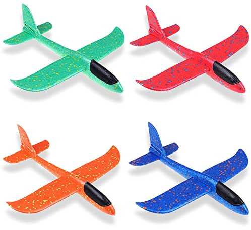 Ceqiny 4 Pack Airplane Toys - Foam Glider Plane, Large Airplane Model, Manual Throwing Aeroplane, Flying Gliders for Kids Fun, Outdoor Sport Game, Birthday Gifts