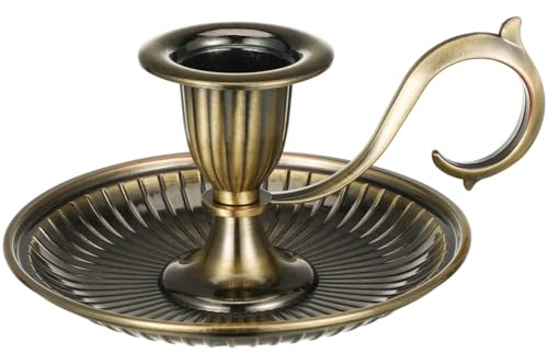 Healifty Candle Holder Candlestick Holder: Taper Candle Holders for Christmas Decor, Vintage Bronze Candlestick Holder with Handle, Candle Stand Chamberstick Handheld for Party Wedding Decor