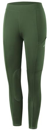 WILLIT Kinder Reithose Mädchen Reitleggings Kniebesatz Jugend Reiten Hosen Sommer Atmungsaktives elastisch mit Taschen Armeegrün XS