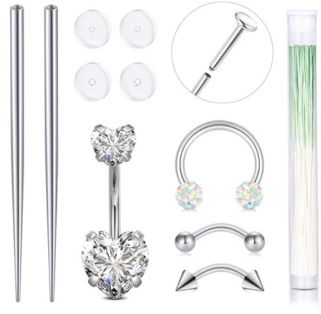 AVYRING Piercing conico in acciaio inox, filettatura esterna, strumento assistente per piercing per trago, cartilagine, orecchio, labbro, naso, elica, gioielli, 14G, 16G, 18G, 20G, Acciaio