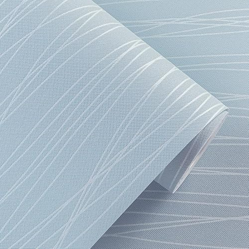 Tarwanear Light Blue Wallpaper Glitter Striped Textured Wallpapers 53x950cm Thick Wall Paper Light Blue Stripes Feature Flocking Embossed Wallpaper Roll for Livingroom Bedroom Lounge Hallway