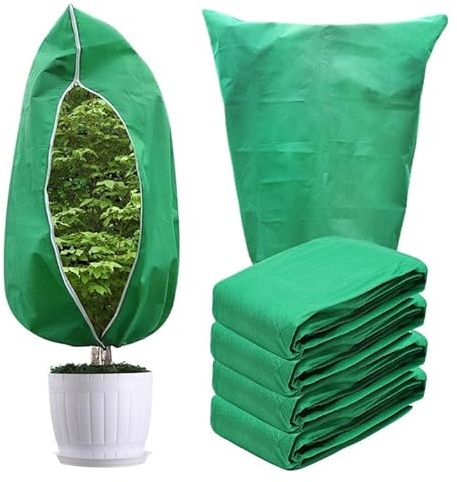 GOEDCH Housses De Protection Contre Le Gel: 4 pièces Green Vert Housse D'hivernage avec Fermeture éclair et Cordon Housses, 80 x 120 cm Plante Sac Protection Hivernales pour Plantes en Pot
