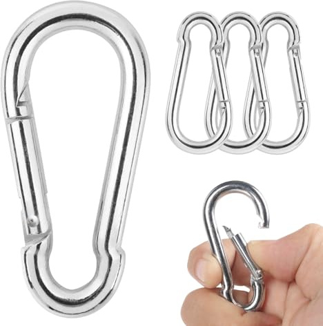 BOUMVID 4 PCS Carabiner Heavy Duty Stainless Steel 304 clips M6 Carabiner Snap Gauge Steel HookCarabine Swivel Spring Clip for Outdoor Hiking Fishing Camping (Not for Climbing)