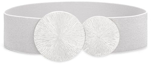 Waist Wow Damen Breiter Gürtel für Kleid Elastischer Taillengürtel Schwarz Mode Hüftgürtel für Damen mit Goldene Schnalle, Silber(silberne schnalle), L