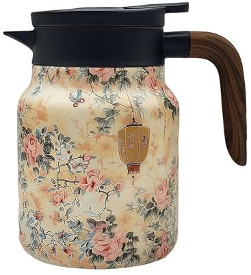 BOWTONG Raidley - Termo de té con patrón floral vintage, infusor integrado, tetera de acero inoxidable con colador extraíble, té con patrón floral vintage