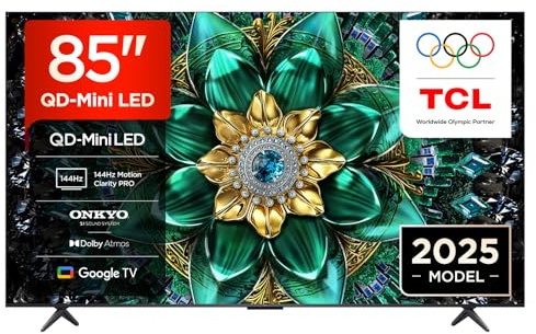 TCL 85Q6C-UK QD-Mini LED TV, 4K HDR Premium 1000nits, Smart TV Powered by Google TV (Dolby Vision IQ & Atmos, Matte HVA Panel, Onkyo 2.1 Sound System, 144Hz Motion Clarity Pro, 2025 Model)