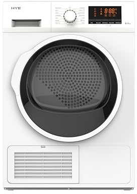 HYE Tumble Dryer - Condenser Tumble Dryer, 8kg Drum Capacity, Freestanding & Compact Design, White, 30 Minute Dry & Special Fabric Settings, Perfect For Apartments And Small Homes - D01CD08W13