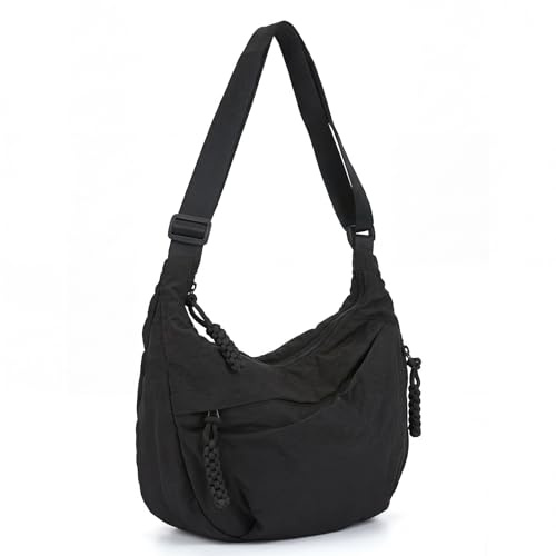 Nhgkju Mezzaluna Borsa a tracolla da donna, in nylon, mezza luna, borsa a tracolla per attività all'aperto, borsa a tracolla con tracolla regolabile per lavoro, studio, shopping, viaggi, sport, Nero